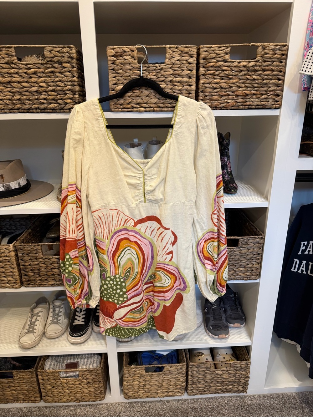 Anthropologie Cream Tunic with Multicolor Floral Swirls